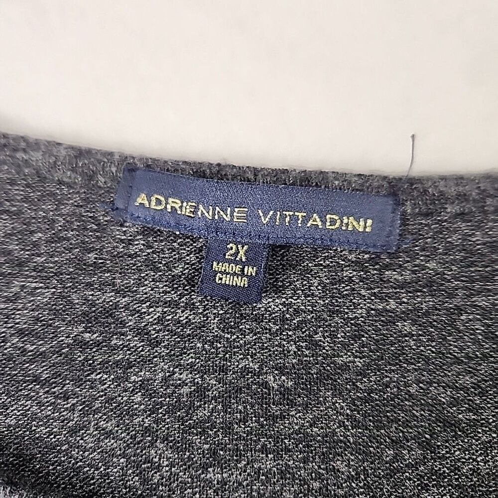 Adrienne Vittadini 2XL Grey Crystal Studded Round Neck Sweater Gathered Sleeve - Picture 3 of 9